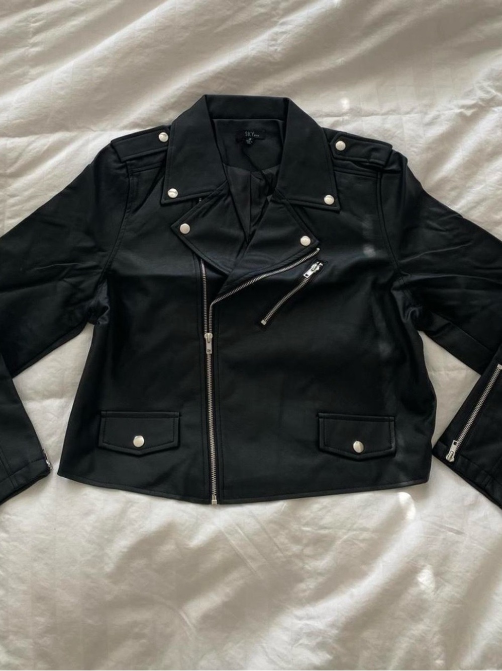 Black Faux Leather Cropped Moto Jacket - Women's XL/1X